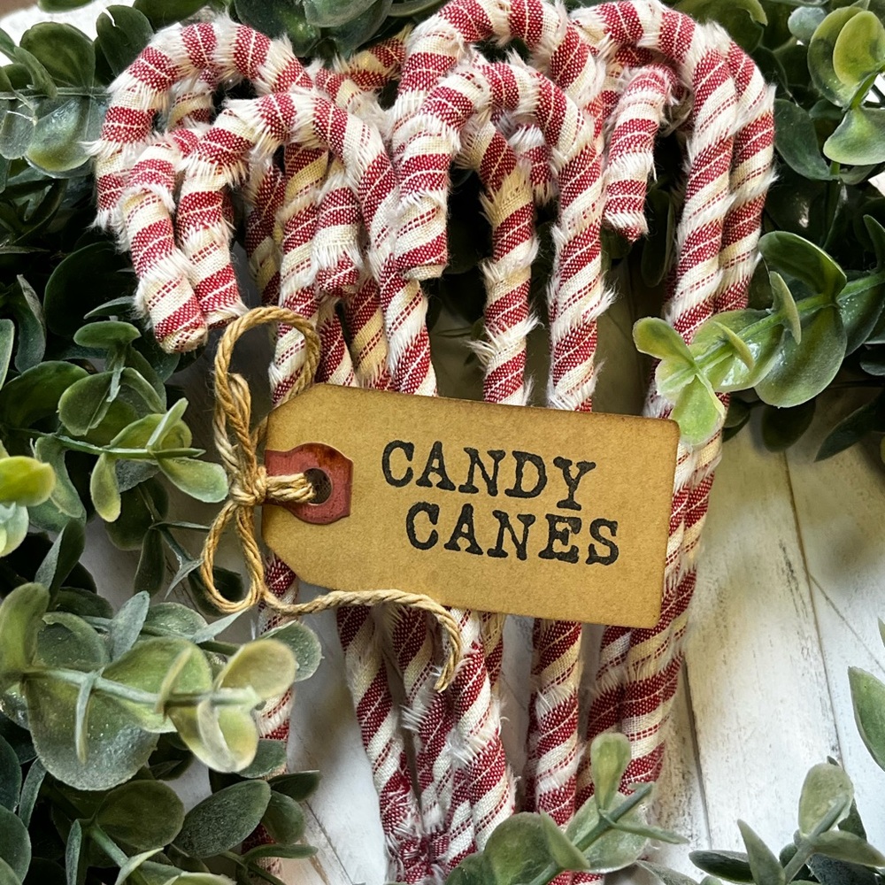 New 12 Primitive 6" Handmade Fabric Candy Canes Christmas Ornaments farmhouse - Picture 9 of 10